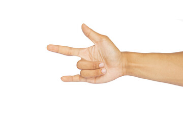 hand showing something on white background