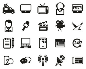TV Station Icons Black & White Set Big