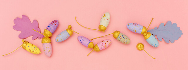 Colourful acorns and leaves banner.