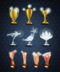 Vector gold, silver and bronze winners ' cups. Vector illustration.