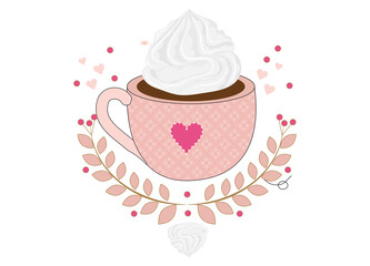 schöne heiße Schokolade mit Sahnehaube und Herz