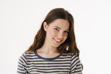 Pretty young smiling woman wearing casual clothes