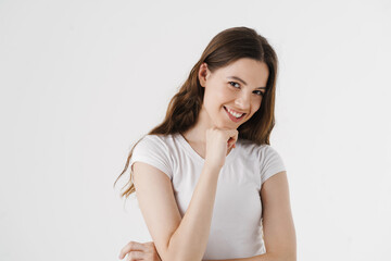 Pretty young smiling woman wearing casual clothes