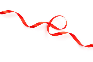 red satin ribbon with curls isolated on white background