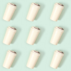 Creative seamless pattern with reusable eco coffee cup. Zero waste concept