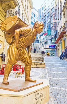The monument of porter on street on January 22 in Istanbul, Turk
