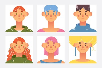 People avatars collection. Smiling male and female characters with various hairstyle