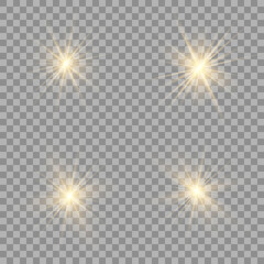 Yellow glowing light explodes on a transparent background.