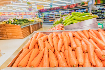 Carrots sold in a vegetables department of a supermarket.