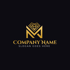 Naklejka premium Creative M letter golden colour diamond/Jewelry logo design template vector eps