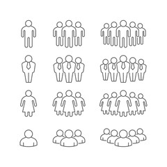Set line outline icons of people group