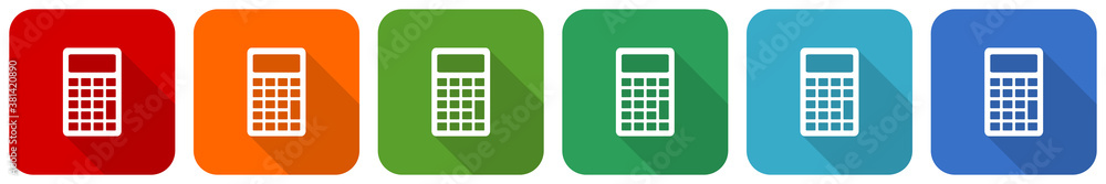 Poster Calculator icon set, flat design vector illustration in 6 colors options for webdesign and mobile applications