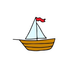 The colored ship is drawn by hand in doodle style, Isolated on a white background, logo. ship isolated minimal icon. liner graph line vector icon for websites and mobile minimalistic flat design.