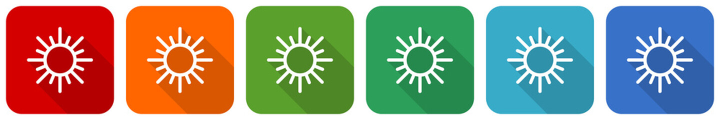 Sun icon set, flat design vector illustration in 6 colors options for webdesign and mobile applications
