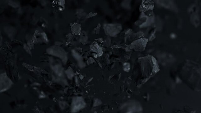 Super Slow Motion Shot of Coal Explosion Towards the Camera at 1000 fps.
