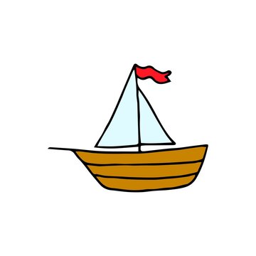 The colored ship is drawn by hand in doodle style, Isolated on a white background, logo. ship isolated minimal icon. liner graph line vector icon for websites and mobile minimalistic flat design.