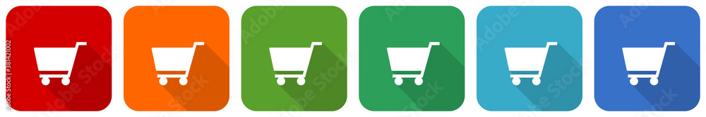 Poster cart icon set, flat design vector illustration in 6 colors options for webdesign and mobile applicat
