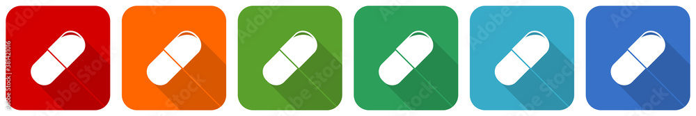 Aufkleber Drugs icon set, flat design vector illustration in 6 colors options for webdesign and mobile applications