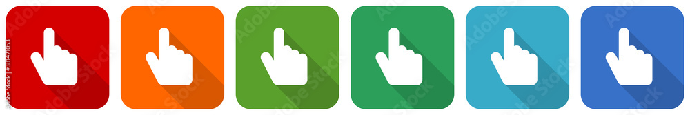 Leinwandbilder Cursor hand icon set, flat design vector illustration in 6 colors options for webdesign and mobile applications