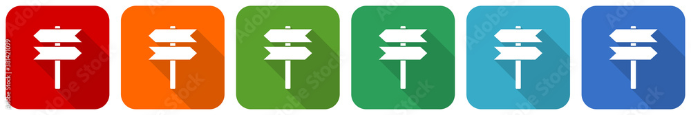 Poster signpost, information, post icon set, flat design vector illustration in 6 colors options for webdes