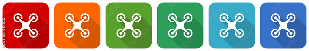 Poster Drone, copter icon set, flat design vector illustration in 6 colors options for webdesign and mobile applications