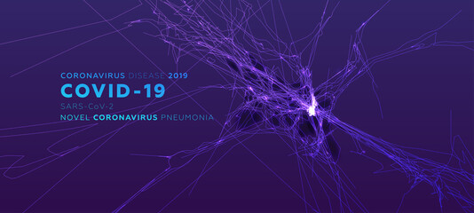 Coronavirus disease 2019 COVID-19, Wuhan Novel coronavirus pneumonia, SARS-CoV-2 virus infection cell 3d shape for epidemic danger China pathogen respiratory influenza, pandemic placards, EPS10 vector