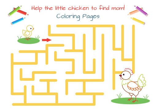 Help the little chicken find mom. Educational game for children.