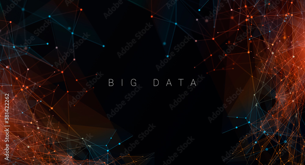 Poster Big Data Technology Background With Abstract Polygonal Lines And Dots Connections