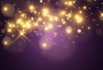 Bright beautiful golden sparks on a transparent background.