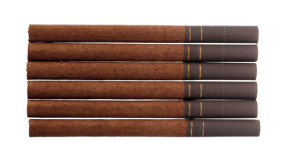 Bunch of unlit cigarettes isolated on white