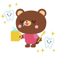 歯磨きをするクマイラスト