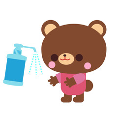 アルコール消毒をするクマイラスト素材