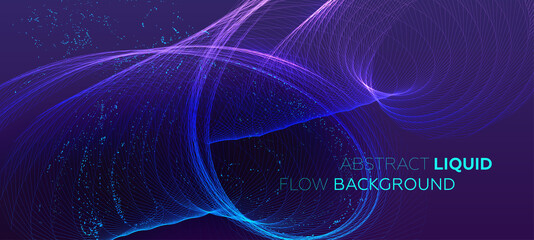 Glowing particles liquid dynamic flow background. Trendy fluid cover design. Eps10 vector illustration