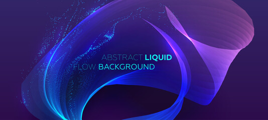 Glowing particles liquid dynamic flow background. Trendy fluid cover design. Eps10 vector illustration
