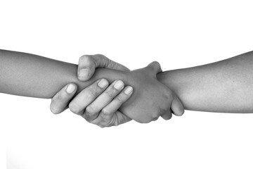 Man and Boy Holding Hand, ISOLATED ON WHITE BACKGROUND.
