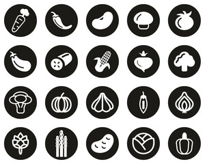 Vegetable Icons White On Black Flat Design Circle Set Big
