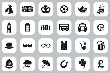 United Kingdom Country & Culture Icons Black & White Flat Design Set Big