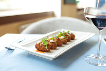 Spanish delicacy fried potato balls croquettes