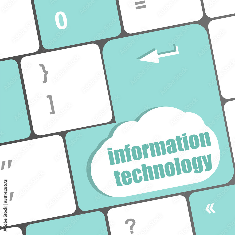 Poster data concept. computer keyboard with word information technology on enter button background