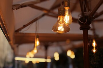 Fototapeta na wymiar lightening bulb hanging with roof