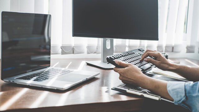 Programmer working in a software development and coding technologies. Website design. Technology concept.