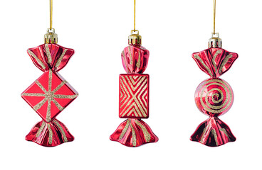 three red Christmas candies. decoration for christmas tree