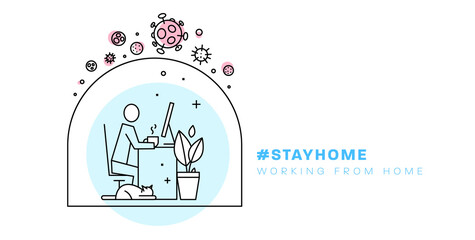 Quarantine workplace. Safe remote working from home concept. Online education and communication service. Work outside of a traditional office environment with network technologies. Eps10 vector