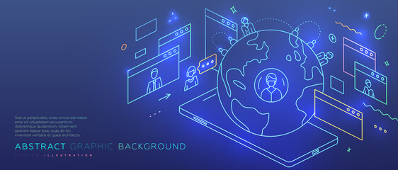 Remote online coding, research and application development concept for business technology, engineering and innovations design. Eps10 vector illustration