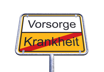 3d Illustration - Ortsschild - Ortstafel - Vorsorge - Krankheit - Freisteller - Freigestellt