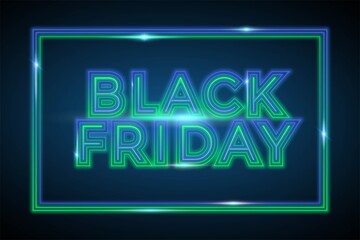 Black Friday with text effect theme neon blue color concept for trendy flayer and banner template promotion market online