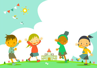 Obraz na płótnie Canvas multiracial kids playing outdoor with friends