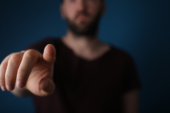 Touching Finger Press Young Man