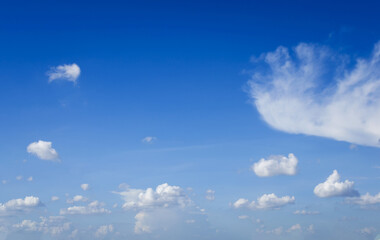 beautiful blue sky and white fluffy cloud horizon outdoor for background.