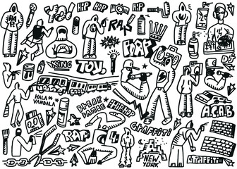 rap,hip hop ,graffiti - doodles , icon set